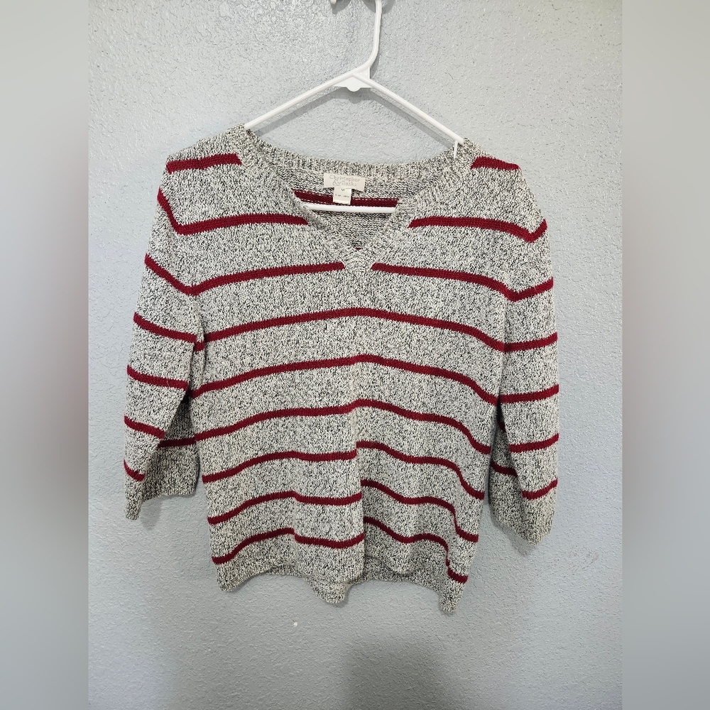 Christopher & Banks Striped 3/4 Sleeve Sweater Cotton Blend